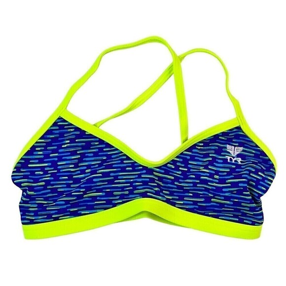 NWT TYR Durafast One Vitality Trinity Bikini Top Gym Workout Blue/Lime XS 0-2 - Picture 2 of 9